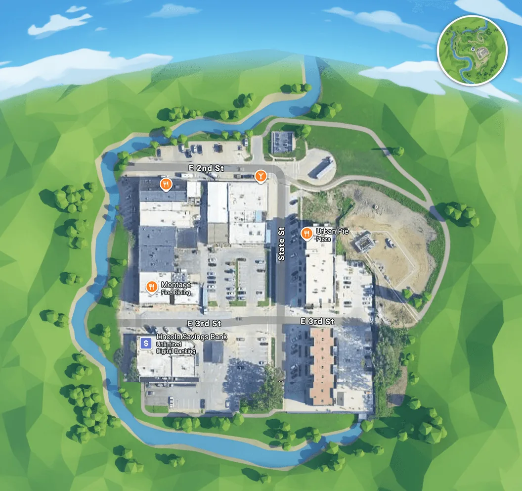 Aerial view of Chad's office at 200 State Street, Cedar Falls